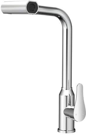 WLTEDRGO Rubinetto Lavello Cucina a Cascata, Rubinetto Cucina con Doccetta Estraibile, Miscelatore Cucina ad Alta Pressione con 4 Modalità di Getto, Rubinetti Cucina Girevole a 360°, Cromo Lucido