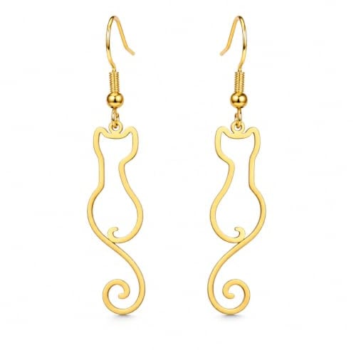 Boucles d'oreilles pendantes chat acier inoxydable mignonnes femmes mère animaux drôles cadeaux félin animaux compagnie accessoires breloques remarquables (Plaqué Or 18 Carats)