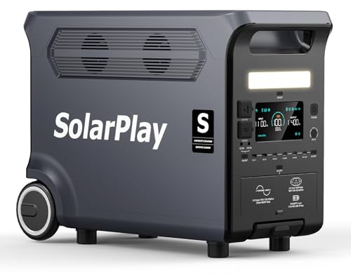 SolarPlay Q3600 Central eléctrica portátil 3600 W,Estación de energía solar 3840 Wh LiFePO4 Carga rápida 2.5h, Entrada solar 2000 W(max),UPS,Generador eléctrico portátil para hogar, (Q3600)