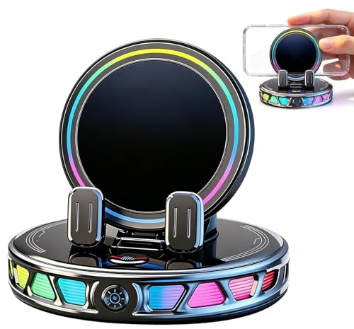 RGB Car Phone Mount, 15W Auto-Clamping Wireless Charging Car Phone Holder with Vacuum Suction Cup, 360° Rotating Car Mount Charger with 7-Color RGB Light, Adjustable Phone Mount for Car Truck (Black)