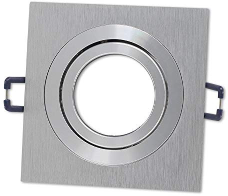 Einbaustrahler Rahmen Edelstahl gebürstet eckig super flach - Einbaurahmen schwenkbar für GU10 MR16 Leuchtmittel - Ø75-85mm Bohrloch Einbau-Spot Strahler Einbauleuchte