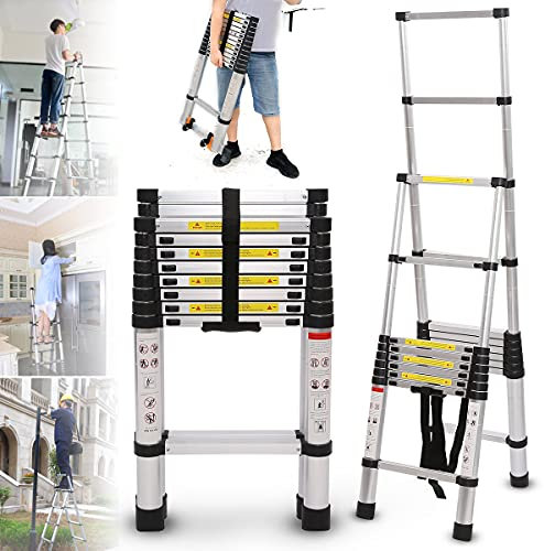 ZH-VBC Alu-teleskopleiter Leiter Ausziehbar Klappbar 2.8m/ 4m/ 5.2m/ 5.8m/ 6.4m/ 7.6m Teleskopleiter Aus Aluminium | Mehrzweckleiter | Belastbarkeit Bis Zu 150kg,3.8m+3.8m/12.5ft+12.5ft