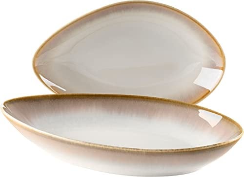 MÄSER 931995 La Sinfonia, set di piatti da portata, ovali in ceramica, in 2 misure, look moderno vintage con sfumatura di colore dal beige al bianco crema, gres