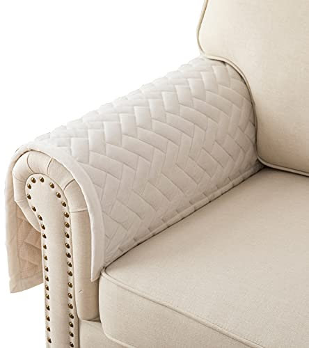 Eismodra Armlehnenbezüge,Armlehnenschoner,Anti-Rutsch- Armkappen für L Form Sofaschoner Chaiselongue ecksofa 2 Sitzer Schonbezüge Wohnzimmer Sessel Hunde Haustiere,Weiß,70x70cm(nur 1 Stück)