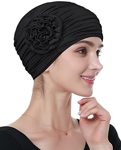 Alnorm Chemo-Kopfbedeckung für Frauen Rüschen Kopfbedeckungen Schwarz