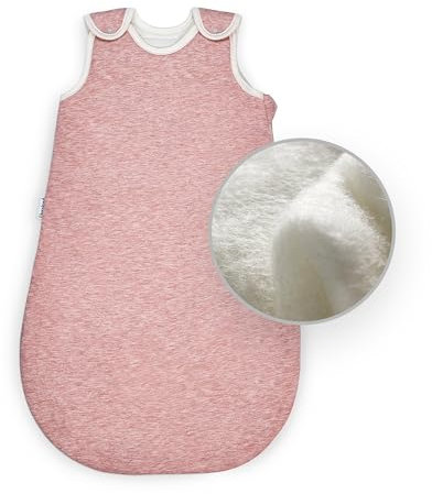 Ehrenkind® Ganzjahres-Schlafsack Rund mit Wollfüllung | 100% Bio-Baumwolle mit 100% Wolle Füllung Baby-Schlafsack | Oeko-TEX | Rose Melange 86/92