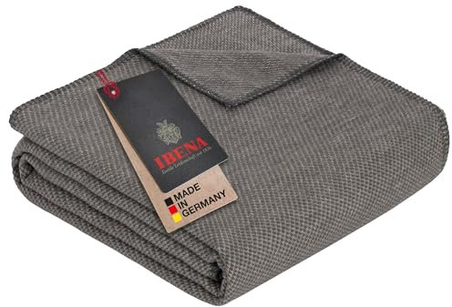 Ibena Charlotte Bio Strickdecke 140x200 cm - 100% Baumwolle, Made in Germany, Baumwolldecke mit Struktur grau