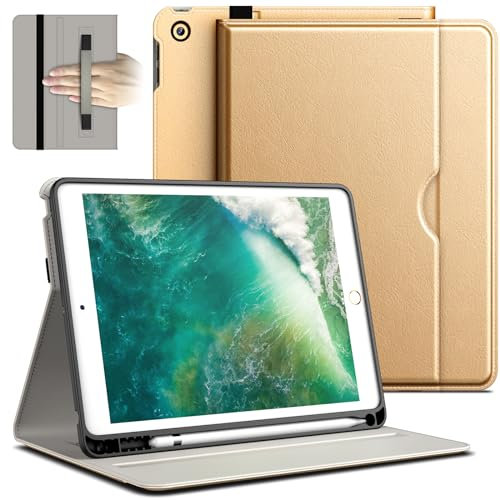 JETech Hülle für iPad 6/5 (9,7 Zoll, Modell 2018/2017, 6./5. Generation), PU Leder Folio Schützende Tablet Cover Schutzhülle mit Stifthalter & Tasche, Multi-Winkel Ansehen (Gold)