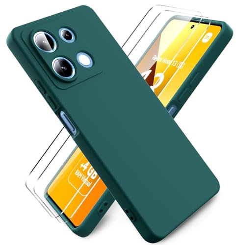 Ikziwreo - Hülle für Xiaomi Redmi Note 13 5G Handyhülle, mit 2 Stück Displayschutzfolien, Reiner Farbe Ultradünne Weich Silikonhülle, Stoßfeste Anti-Scratch Gummi Schutzhülle - Nachtgrün