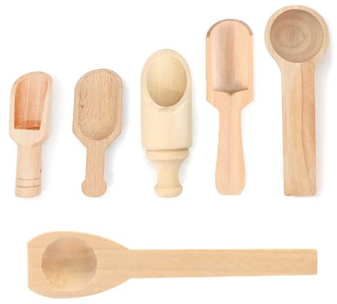 LEEQ Set de Klein Teeschaufel Holz - 6PCS Kleine HolzlöFfel Holz KüChe Schaufel Mini HolzlöFfel Mini Holzschaufel GewüRzlöFfel Salz LöFfelchen Mini Holz FüR Kaffee GewüRze Tee KüChenutensilien