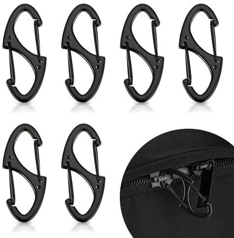 Tyqour 6 Pieces Dual Spring Anti Theft Zipper Clips, Mini Small Locking Carabiner, Suitcase Lock, Luggage Zipper Pull Replacement for Backpacks Traveling Camping Suitcases(Black)