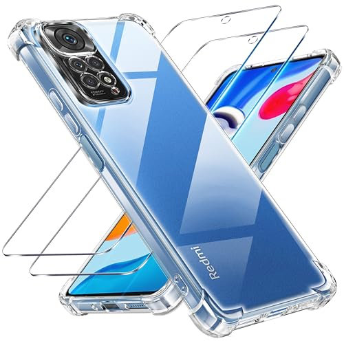Tentoki 3 en 1 Funda y Protector Pantalla para Xiaomi Redmi Note 11 / 11S 4G, [Built in Air Cushion] TPU Carcasa Protectora Ultradelgada a Prueba de Golpes, Previene el Amarillamiento,Transparente