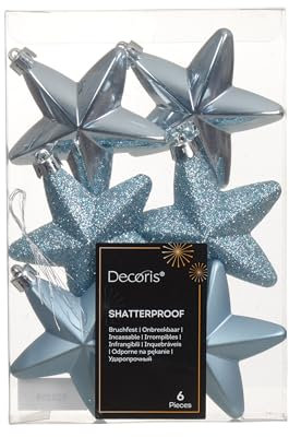 Kaemingk Christbaumschmuck Sterne Kunststoff 7cm x 6 Stück - bruchsichere Christbaumkugeln Weihnachtskugeln Weihnachten - Weihnachtsbaumschmuck Beere - Eisblau