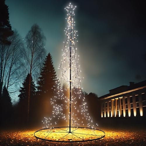 Lunartec Weihnachtsdeko außen: 4er-Set LED-Metall-Tannenbaum,XL,Stern,für außen,250 cm,740 LEDs,IP44 (Weihnachtsbaum Metall, Außenbeleuchtungen Weihnachten, Kerzen)