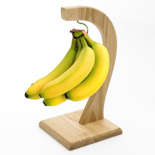 Banana Holder Stand | Banana Hanger with Rubber Wooden Stand | Fruit Stand for Kitchen Counter | Banana Tree Stand with Metal Hook | Banana Stand to Keep Bananas Fresh