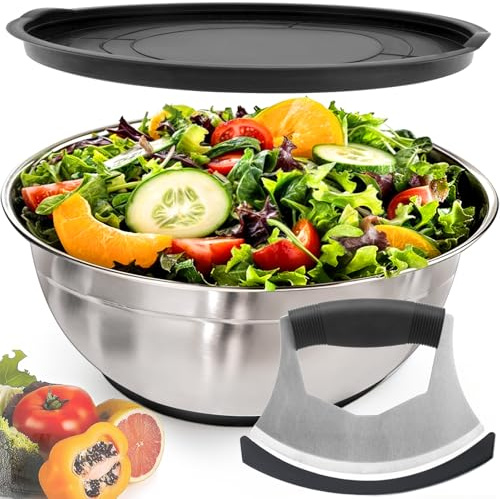 ZMCYNG Salad Bowl Stainless Steel Salad Bowl and Cutter with Lid, Blade and Bowl for Chef Quality Salads, Chopper, Knife, Preparation