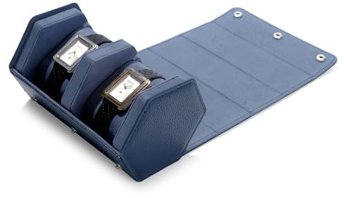 Oirlv Hexagonal PU Cuero 2 Ranuras Watch Roll,Relojero de Viaje,Roll Relojes,Watch Case,para Organizador Aniversario y Cumpleaños (Azul)