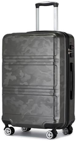 Kono Handgepäck Koffer Trolleys 55cm Leicht Hartschalenkoffer Reisekoffer mit 4 Rollen und TSA Schloss, 55x40x22cm, 39Liter, Zwillingsrollen Rollkoffer, ABS Hartschale (Grau/Camouflage, M)