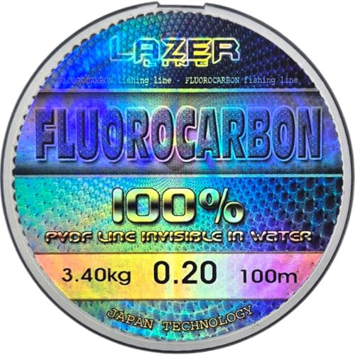 LAZER LINE Fluorocarbon Angelschnur 100m Dia 0,20mm Test 3,4kg - Transparent Vorfachschnur für Hecht Zander Barsch Forelle Karpfen - Fluorocarbon Vorfach - Raubfish Angeln Schnur – Flourocarbonschnur