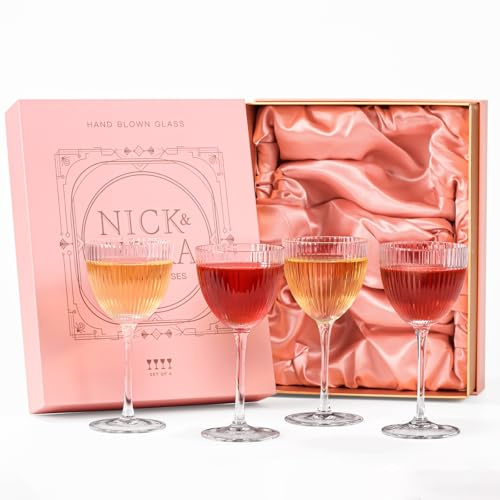 Vintage Art Deco Nick and Nora Cocktail Glasses, 5 oz Crystal Ribbed Cocktail Glassware for Drinking Classic Gin, Whiskey, Vodka Bar Drinks (Luxury Gifts Set Of 4)