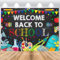 ASDCXZ Sfondo Fotografico Bentornati a Scuola 2.2x1.5m, Colorato Strumento Didattico Mela Primo Giorno di Scuola Tema Sfondo Fotografia per Bambini Studente Aula Festa Decorazioni Materiali Banner