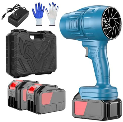 Soffiatore per Foglie a Batteria con 2 Batterie da 21 V, Soffiatore a Turbina da 500W, Asciugatrice Portatile per Auto a Turbina, Velocità Regolabile, per Giardino, Patio, Auto e Campeggio