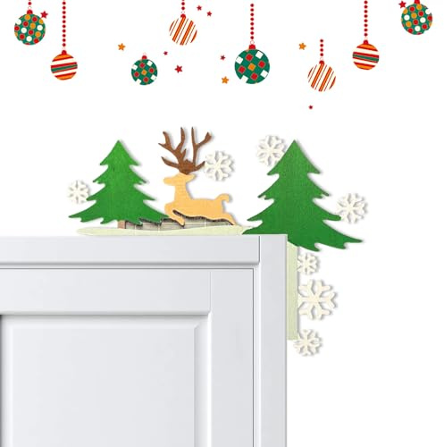Weihnachtsdeko Türrahmen – Weihnachtsdeko Tür, Kreative Türecke Dekoration Aus Holz Mit Elch & Tannenbäumen, Einfache Anbringung Für Tür, Wand, Fenster – Perfekte Weihnachtsdeko Innen & Außen