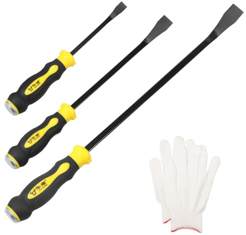 3 Pcs Pry Bar Set 8 12 18 Heavy Duty High-Carbon Steel Crowbar with Thicker Strike Caps for Prying Demolition Automotive Mechanic Hand Tools