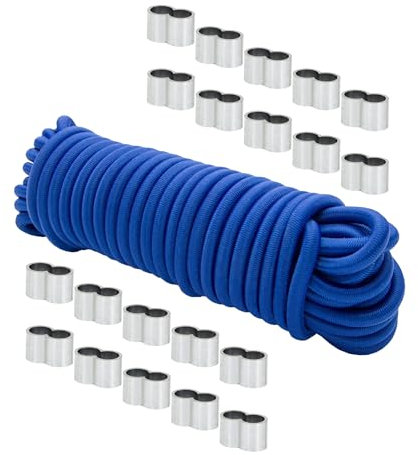 Dreamprint Expanderseil 6mm Blau 30m Seil Spannseil Planenseil Gummileine elastisches Gummiseil für Anhängerplane mit 20x Würgeklemmen