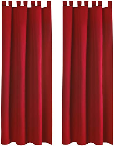 Bestlivings Blickdichte Gardine im 2er Pack mit Schlaufen (140x145 cm/Rot) + 2 Raffhalter, in vielen Farben