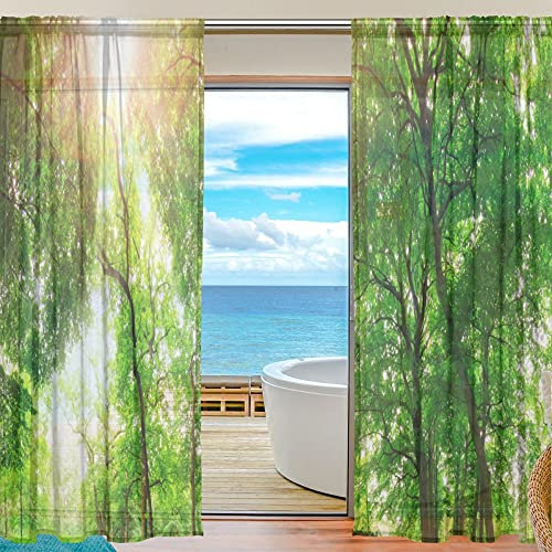 FFY Go Fenstervorhänge Mit Tropischem Wald-Motiv, Aus Polyestergewebe, Transparent, Für Schlafzimmer/Wohnzimmer/Küchen, Als Heimdekoration, 198 X 140 cm, 2 Stück