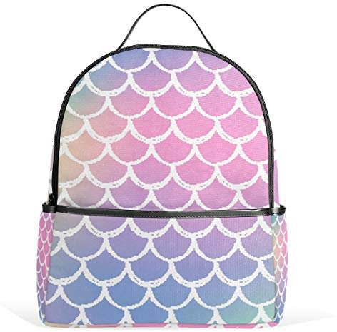 Regenbogen Meerjungfrau Waage Ornament Rucksack Wasserdicht Schulter Buch Tasche Gym Rucksack Cartoon Bunte Fischschuppen Muster Tasche Casual Day Pack Outdoor Reise Sport Tasche für Damen Herren