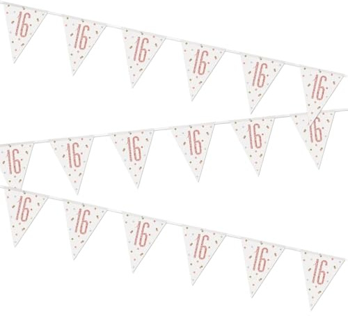 Stunning Rose Gold 16th Birthday Glitz Prismatic Flag Banner (274cm) - Perfect Celebration Decor for Birthday, Anniversary, & More - 1 Pc