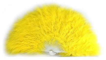Marabou Feather Hand Fan 45cm, Fancy Dress Wedding Party Favour Gift Outdoor Vintage Dance Photoshoot (Yellow)