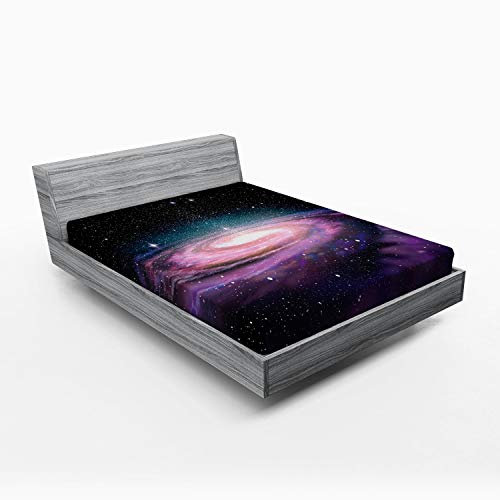 ABAKUHAUS Galaxis Spannbetttuch, Galaxy im Weltraum, Soft Dekorativer Stoff Bettwäsche Rund-um Elastischer Gummizug, 140 x 200 cm, Mauve Schwarz