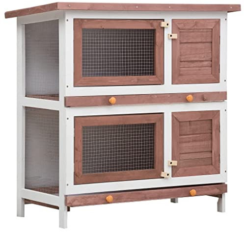 vidaXL Holz Kaninchenstall 4 Türen Braun Hasenstall Kaninchenkäfig Hasenkäfig