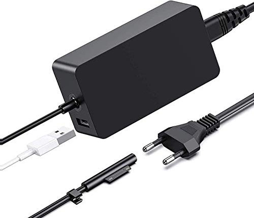 Chargeur Surface Pro,65W 15V 4A Surface Chargeur d’Alimentation pour Microsoft Surface Pro 9/ Pro 8/Pro 7 /Pro 6 /Pro 5/Pro 4/Pro X,Surface Book,Surface Go, Surface Laptop avec Un Port USB et Le Câble
