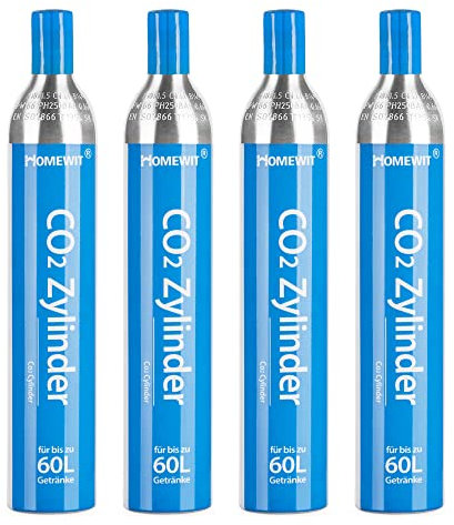 Homewit 4 x CO2 Zylinder | erstbefüllt in Deutschland | 425 g Kohlensäure für 60 Liter | geeignet für SodaStream(z.B. SodaStream Crystal, Easy, Power & Cool) Wassersprudler usw. Keine Schnelle Einheit
