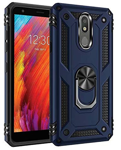 nh Custodia LG K10 2018/X415, Cover 360° Girevole Ring Armor Bumper TPU Case Magnetica Supporto Smartphone Silicone Custodie con Pellicola Protettiva per LG K10 2018/X415,Blu