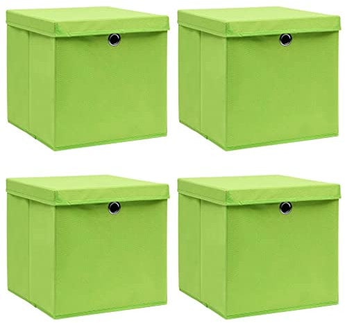 vidaXL 4X Aufbewahrungsbox mit Deckel Zusammenklappbar Spielkiste Regalkorb Faltkiste Korb Kinderbox Box Kiste Grün 32×32×32cm Stoff