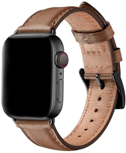 SUNFWR Leather Straps for Apple Watch Strap 40mm 41mm 38mm 42mm(Series 10), Men Women Replacement Genuine Leather Strap for iWatch Series Ultra 10 9 8 7 6 5 4 3 2 1/SE (38mm 40mm 41mm, Brown/Black)