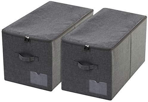 Amonsen Aufbewahrungskörbe mit Reißverschluss, groß, faltbar, für Schlafzimmer, Kleiderschrank, Kleidung, 2 Stück, Schwarz / Grau