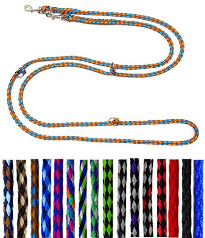 Hundeleine kleine Hunde bis 15 Kg/Doppelleine 4-Fach verstellbar 2,40m / 2,80m / 3,50m Führleine sehr leicht & robust (2,40m 3-Fach verstellbar, Hawaii (Braun-Türkis-Curry))