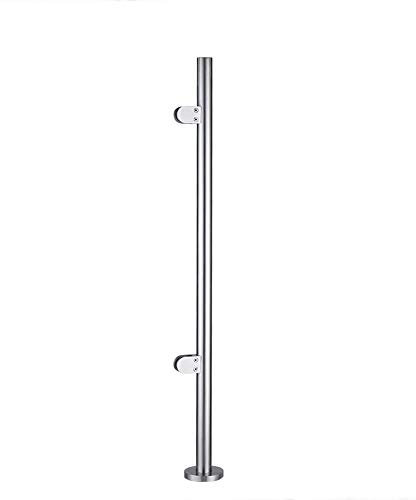 ROMYIX Stainless Steel Balustrade Posts with Glass Clamps and Rubbers,Glass Balustrade kit Railing Fence Pole Handrail Garden Fencing 90/110CM,fits 10-12mm Toughened Glass (Eed Post 1100mm)