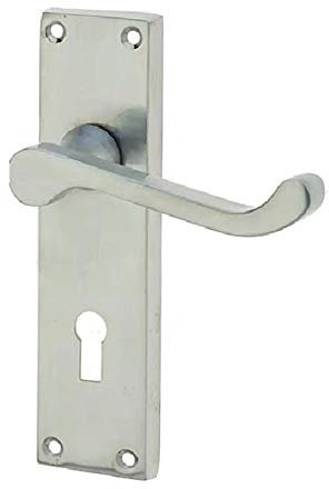 Jiyo.Outdoor Victorian Scroll Door Handles Lever Lock in Satin Brushed Chrome Finish - 150mm x 40mm