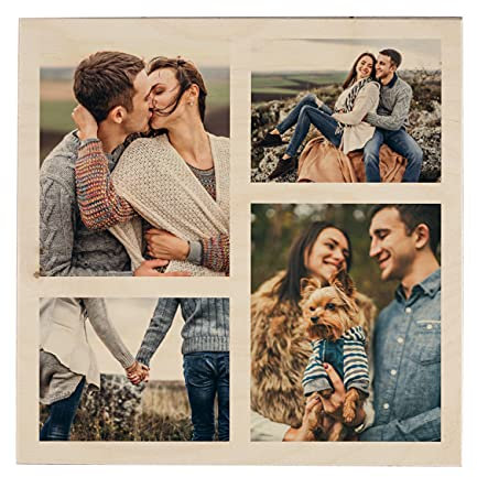 Herz & Heim® Holzbild mit eigenen Fotos gestalten - tolle Geschenkidee zu Weihnachten/Geburtstag/Muttertag/Valentinstag 4 Fotos, 24 cm x 24 cm