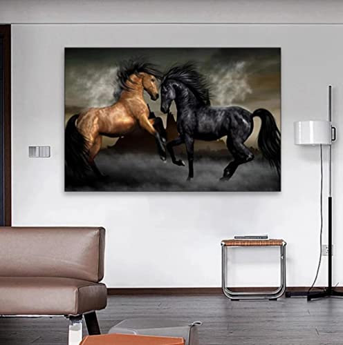 XUSANSHI Foto auf leinwand 2 Pferde Bild Leinwanddrucke Malerei Ölbild für Zuhause, Moderne Dekoration, Dekodruck Kein Rahmen 50x70cm