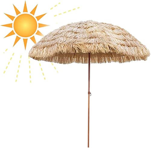 FUNNYBSG Parasol De Plage NaturelHauteur Réglable Ombrelle Paille, Parapluie Pliable De Jardin, Parasol De Table D'extérieur Léger Et Portable, Diameter 1.45m / Height 2.1m