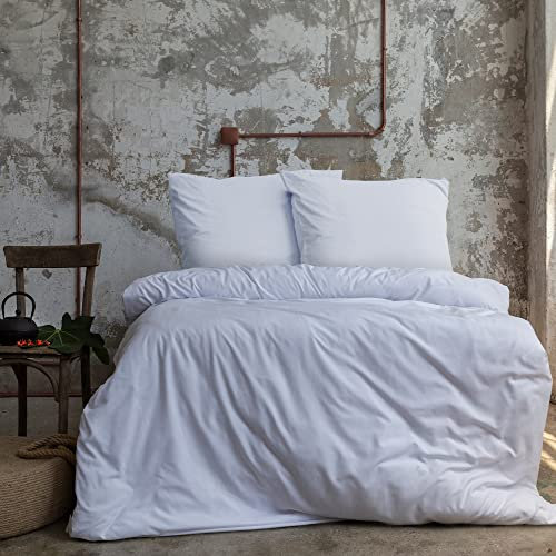 Komfortec Premium Bettwäsche 240x220 mit 2 Kissenbezug 80x80 cm Set aus Gebürstetes Mikrofaser - Weiß