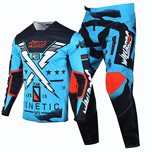 Willbros Motocross Jersey Hose Combo Offroad Dreckiges Fahrrad Reiten MX Ausrüstungsset Schützend Passen Rennbekleidung Blau (Jersey XL Pants 36)